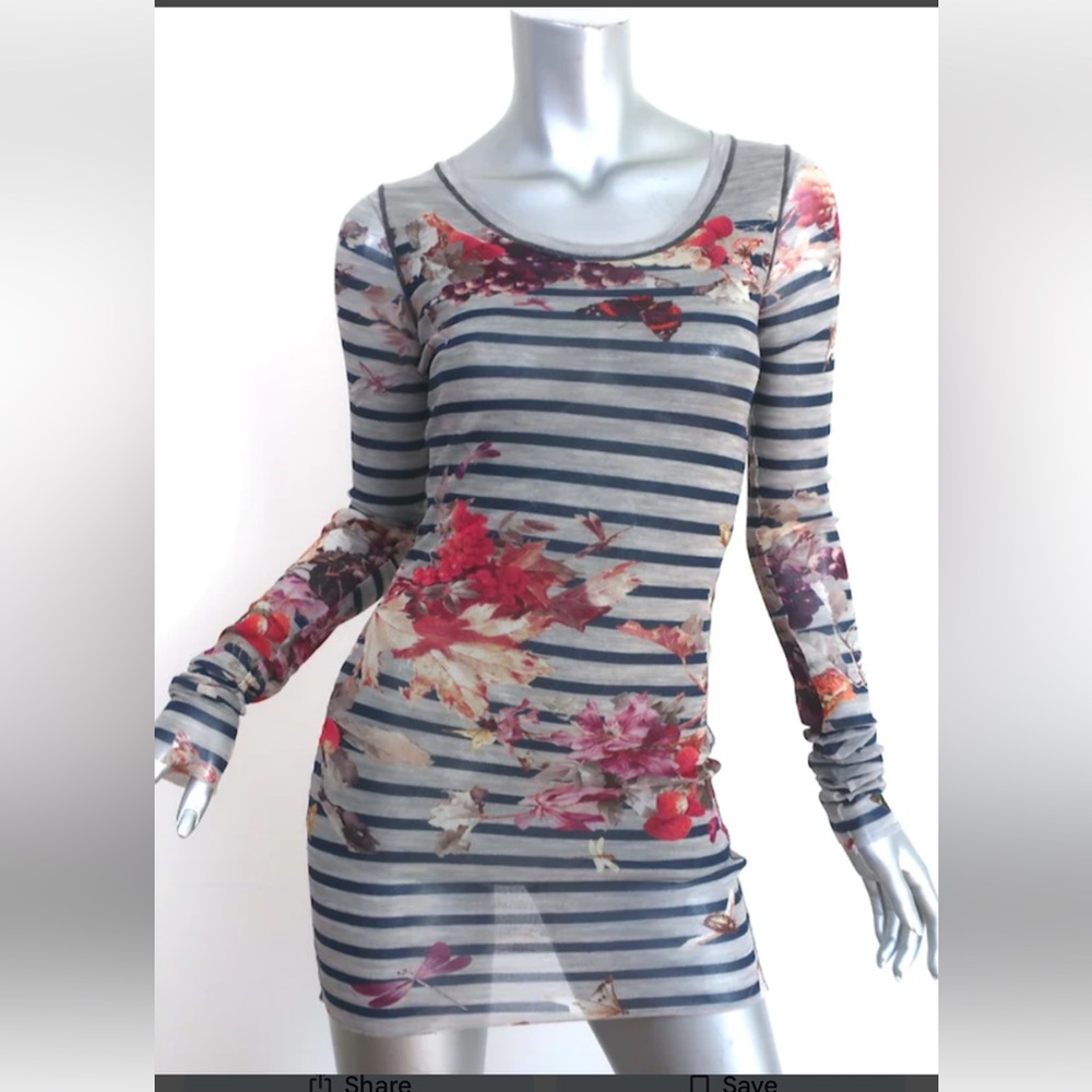 Jean Paul Gaultier Blue and Red Mesh Floral Striped Dress-S